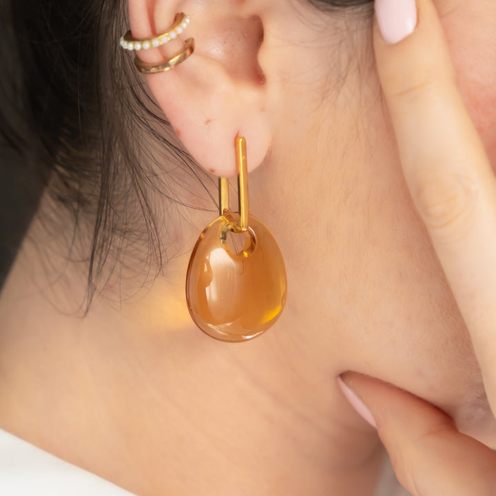 Barcelona Earrings-honey oval drop