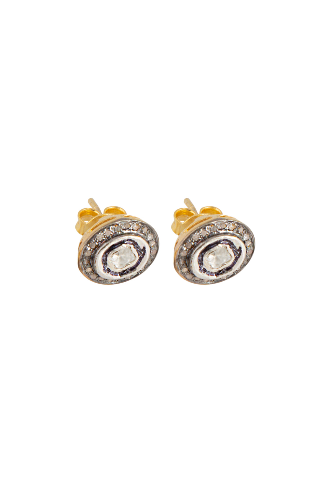 Oval earrings with uncut diamonds