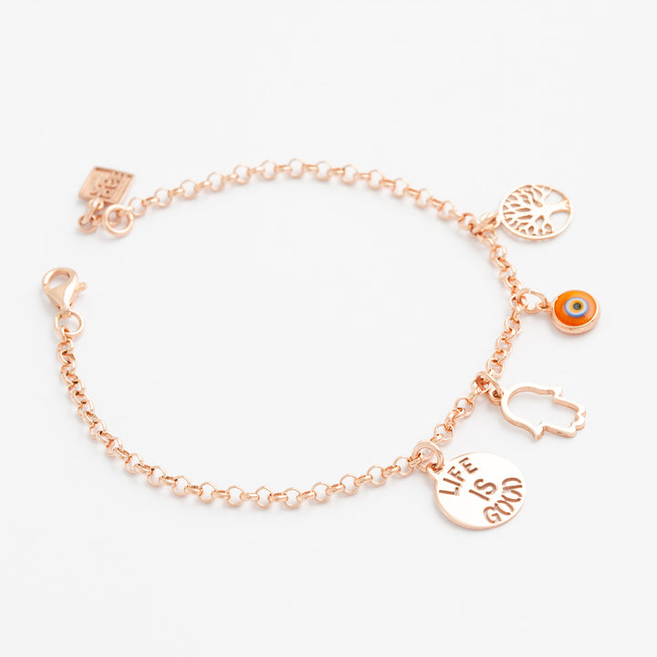 Protection Charms Chain Bracelet  Rose Gold