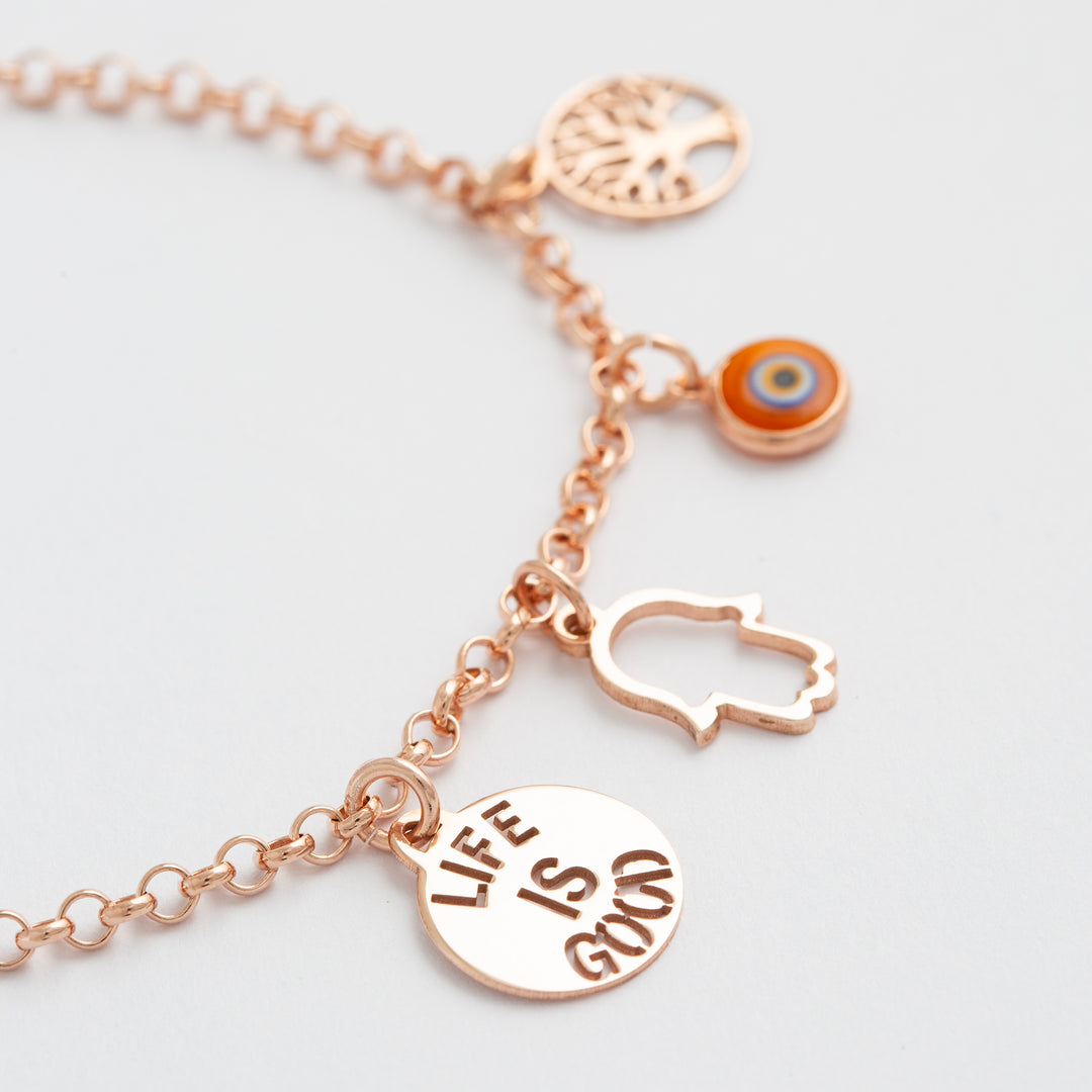 Protection Charms Chain Bracelet  Rose Gold