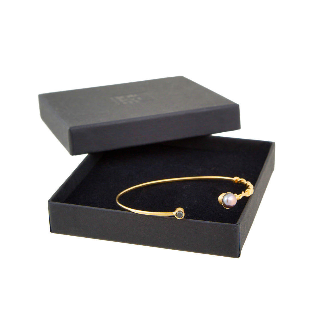 Black Pearl Bangle-Gold